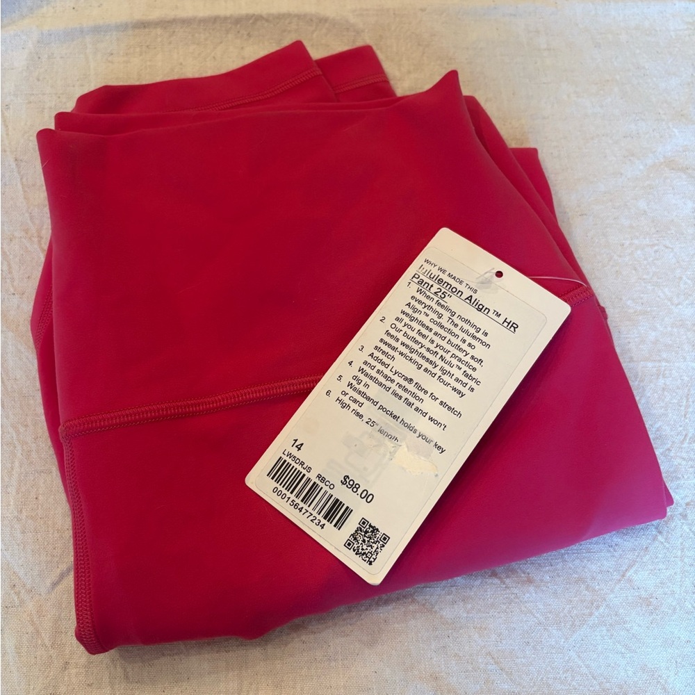 BRAND NEW Size 14 Lululemon Align Hight Rise Leggings 25” in Bold Pink